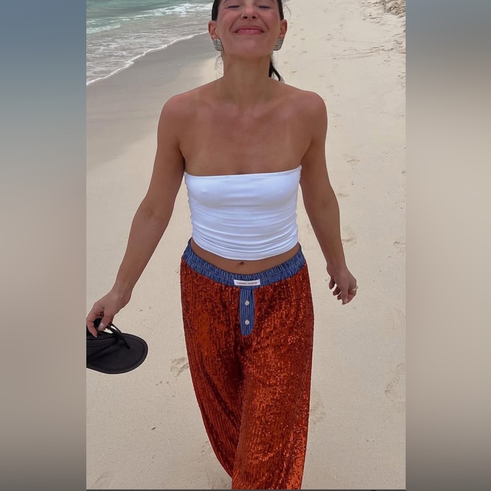 Red handover sequin boxer pants